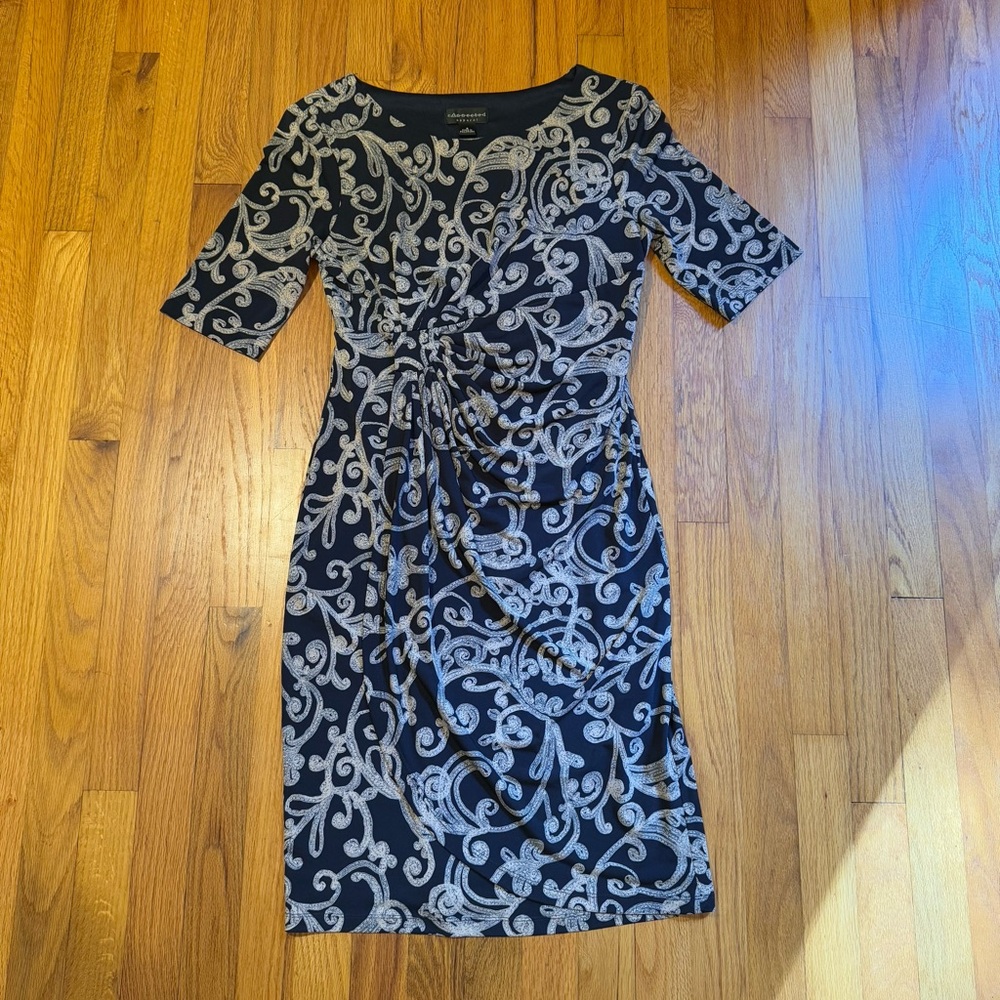 Connected Apparel Navy and White Quarter Sleeve Dress Size 8